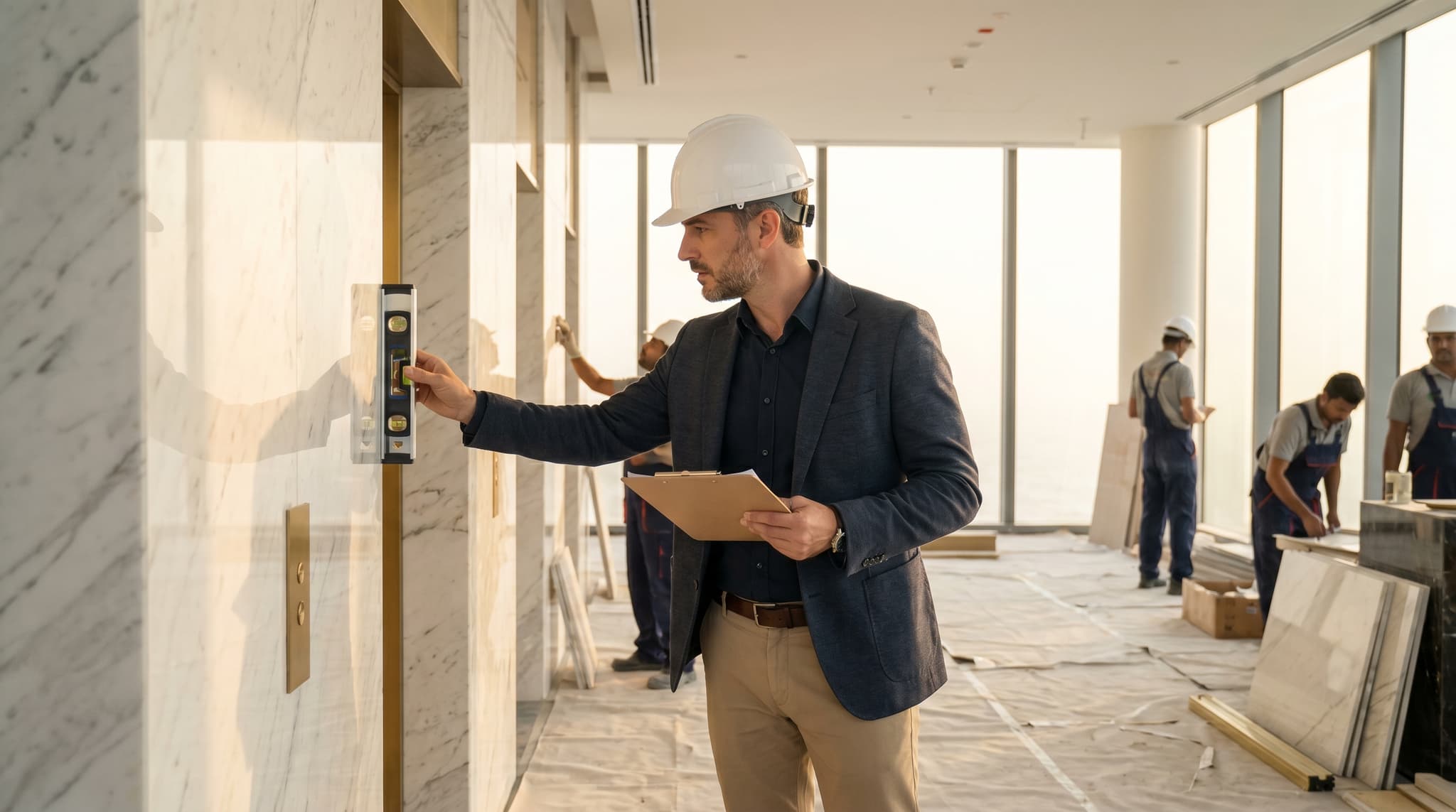scopex architect inspecting finishing quality on site