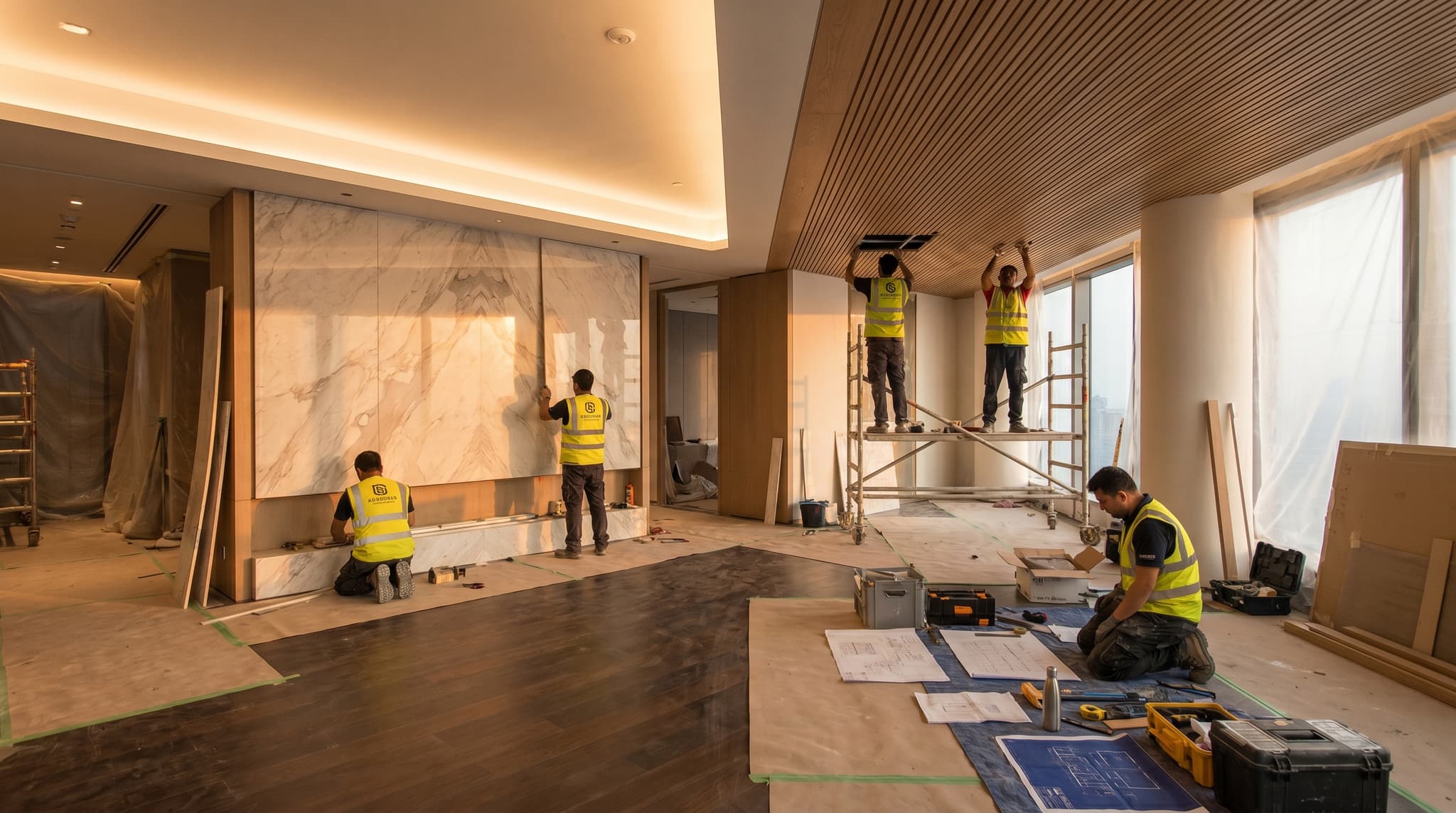 Execution team installing finishes on site
